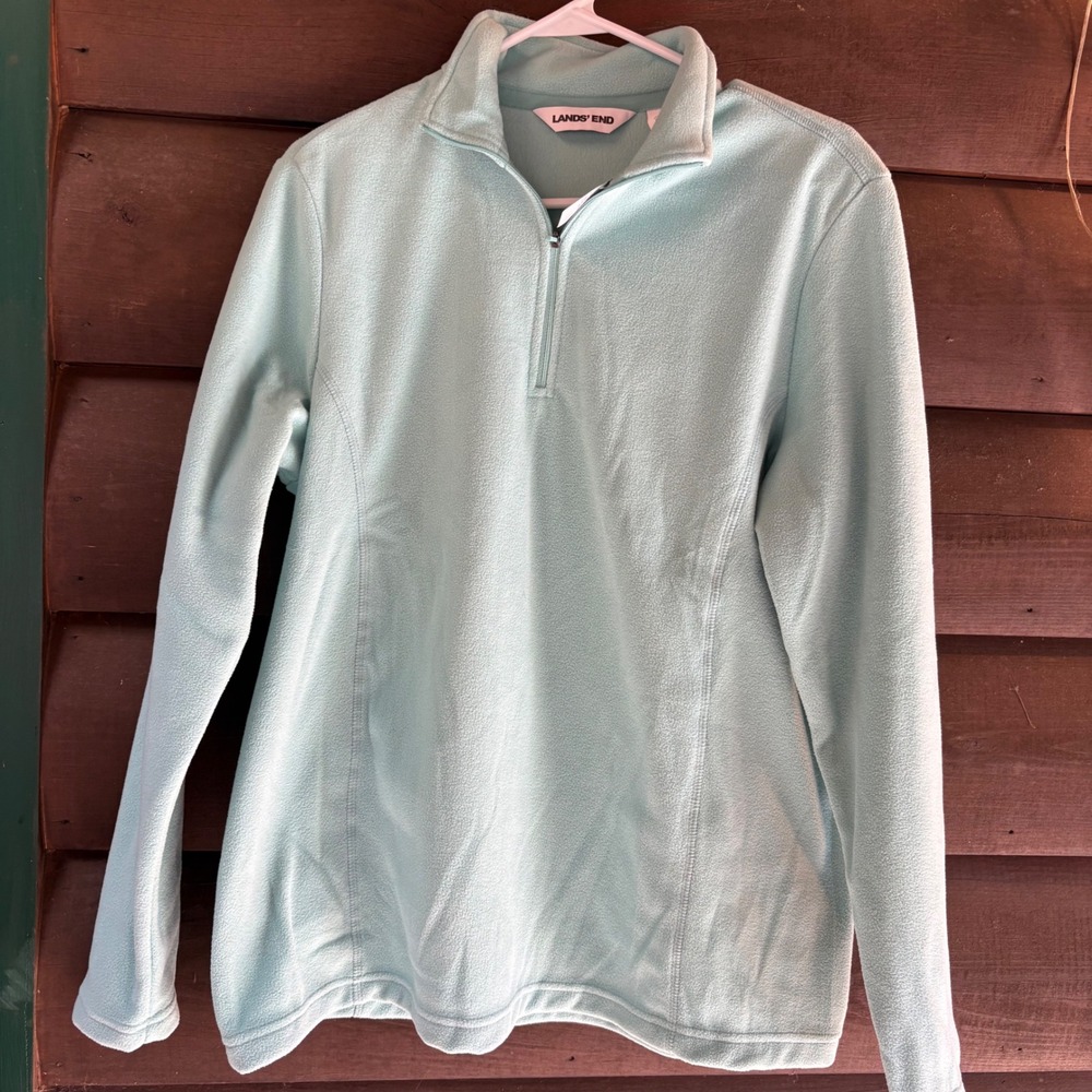 Lands End Girls Large 14-16 Fleece Quarter Zip Pullover Mint Green 1441